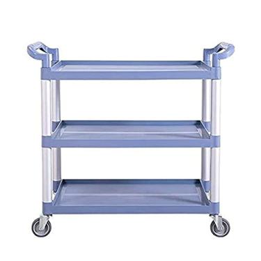 Imagem de Carrinho com rodinhas para carrinho de serviço utilitário com alça de 3 níveis, carrinho utilitário de limpeza