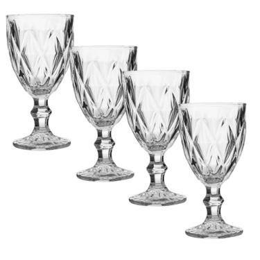 Imagem de Conjunto de 4 Taças De Vidro Estilo Diamante, Vidro Grosso- 340ml, Copo Diamond Moderno Luxo Transparente, Taça Vinho-QHS