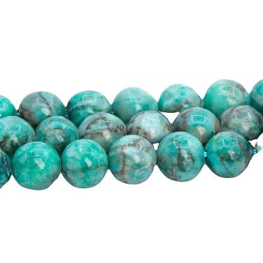 Imagem de Lady Works Fio de pedra natural turquesa verde pavão de 33 cm, contas lisas redondas de 5 a 7 mm para fazer joias DIY. | Beads_06055, conforme foto