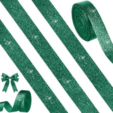 Imagem de Tegeme 10 metros fita de Natal 7/8 polegadas fita verde glitter fita metálica rolo poliéster artesanato para árvore de Natal DIY embrulho laços de cabelo casamento aniversário festa suprimentos