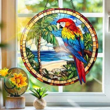 Imagem de Acrílico colorido, apanhador de sol, decoração de janela suspensa de pássaros, arte de parede de arco-íris, para sala de estar, quarto, varanda, interior, exterior, jardim, animais, decoração, 19 x 19