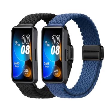 Imagem de Harikiri Pacote com 2 pulseiras magnéticas de tecido compatíveis com Huawei Band 8/9/10, para homens e mulheres, respirável, ajustável, (multicolorido)