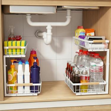 Imagem de whalenoble Organizador embaixo da pia, organizador de armário de 2 camadas e armazenamento para cozinha, banheiro, despensa, lavanderia, altura ajustável, prateleira de armazenamento de metal espesso
