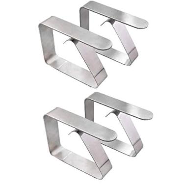 Imagem de Aliotech 4 peças de aço inoxidável prata engrossado forte clipe toalha de mesa suporte braçadeira capa de mesa grampos suporte de pano de mesa clipes de pano de mesa suporte para festa em casa e piquenique