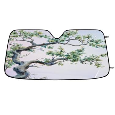 Imagem de Para-brisa dianteiro do carro, pára-sol, planta, árvore, verde, dobrável, leve, para-sol para janela, para-brisa, bloqueia, verão, raios UV, sol, mantém o carro fresco viseira de para-brisa para a
