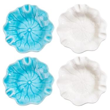 Imagem de PH PandaHall 4 bandejas de joias de cerâmica, 2 cores, bandejas, porcelana, folha de lótus, 10 cm, azul e branco, suporte para chaves para quarto, penteadeira, decoração de mesa, anel de relógio