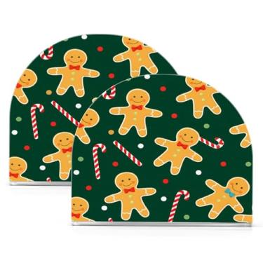 Imagem de ATTX Pacote com 2 porta-guardanapos de Natal de acrílico com lindo design de pão de gengibre - organizador de mesa decorativo para cozinha, restaurante, decoração de férias de casa #1662