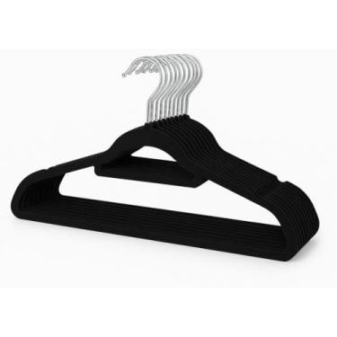 Imagem de Kit 10 Cabides de Veludo Slim Ultrafino Antideslizante – Gancho Giratório Cromado – 42cm – Ideal para Roupas Delicadas e Pesadas – Cor Preto