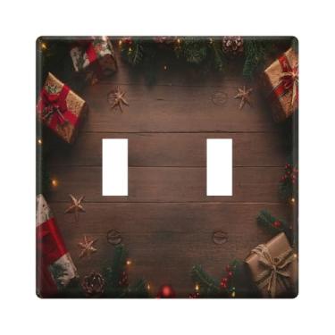 Imagem de ATTX Capa de interruptor de luz de interruptor duplo para galhos de árvore de Natal, placa decorativa de 2 faixas, placa frontal com interruptor duplo (581)