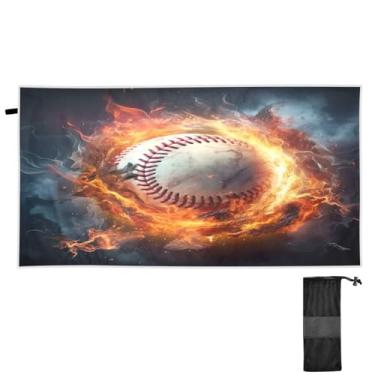 Imagem de ATTX Toalha de praia de fogo de água de beisebol 76 x 152 cm - Cobertor leve de microfibra resistente à areia de secagem rápida para piscina, ioga, academia e viagens | Esportes de banho de natação