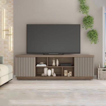 Imagem de Rack Tv 75 Pol 180cm Bancada Ripado Com Rodízio Noan C01 - D`rossi Cor Nogueira/fendi