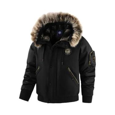 Imagem de Jaqueta Masculina De Inverno Preta Acolchoada Com Capuz Removível, Cor