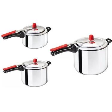 Imagem de Kit 3 Panelas de Pressão 3 Litros, 4,5 Litros e 7 Litros Globo 3 anos 