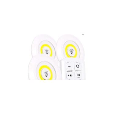 Imagem de Conjunto 3 Luminárias LED com Controle Remoto, Branca, 5W, 150lm, 9cm Diâmetro, Alimentação por Pilhas AAA