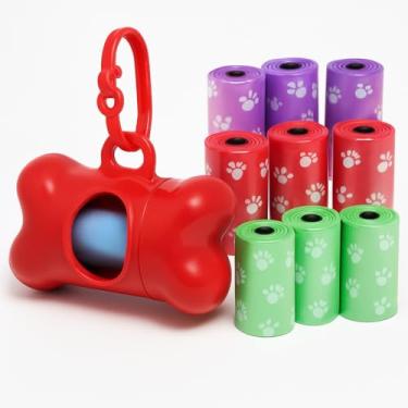 Imagem de Suporte Porta Saquinho Pet Vermelho Cata Caca Preto Com 13 Rolinhos Refil Cata Cocô Cachorro Gato Passeio Higiene Canina Coletor De Fezes