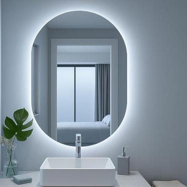 Imagem de Espelho Oval LED Decorativo – Ideal Para Banheiro Sala Quarto E Penteadeira De Maquiagem 40X50 CM(LED FRIO)