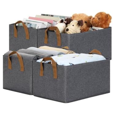 Imagem de Kit Caixa Organizadora Dobrável com Alça, Estrutura Reforçada de Aço e Empilhável - Cesto para Roupas, Brinquedos e Organização de Armário | Premium MyBrins (4 Unidades)