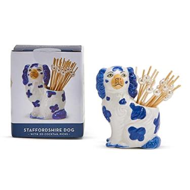 Imagem de Two's Company Inc. Chinoiserie Mini pote de gengibre de bambu e rosa | Peça decorativa elegante e suporte de palheta de bambu em caixa de presente | com 20 palhetas de bambu pérola (azul e branco)