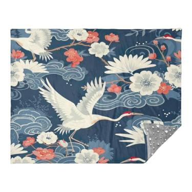 Imagem de YETTASBIN Cobertor que brilha no escuro 139 x 187 cm, cobertor de flanela macia guindaste branco para adultos e crianças, cobertores aconchegantes reversíveis para sofá, cama, viagens, acampamento |