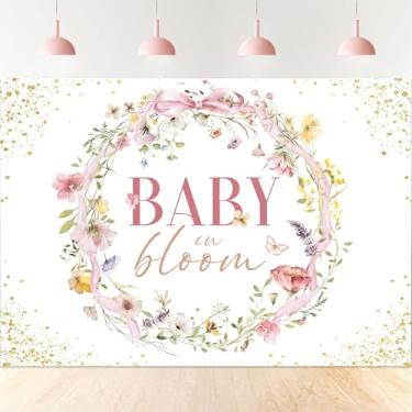 Imagem de Faixa de fundo Baby in Bloom, decorações de festa de chá de bebê de flores silvestres para meninas, borboleta primavera floral flor gravidez senhora suprimentos de festa, 1,5 x 1 m