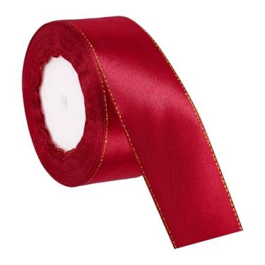 Imagem de PATIKIL Fita de cetim com borda dourada, fita de cetim de poliéster dupla face para embrulho de presente, buquês de flores, laços de cabelo, projetos de costura, vinho