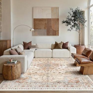 Imagem de HUGEAR Tapetes laváveis 15 x 23 cm laranja vintage - estilo neutro, antiderrapante, resistente a manchas, estampa floral oriental para crianças e animais de estimação, para sala de estar, quarto, sala