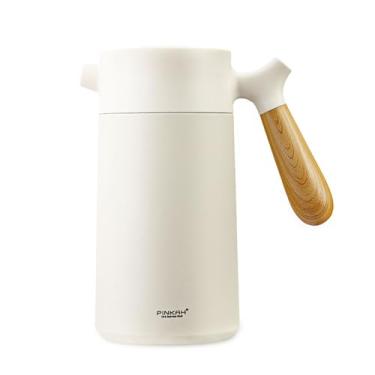 Imagem de Xícara de café de aço inoxidável 304 cafeteira isolada com alça 950 ml panela de café francesa de alta qualidade (branca)