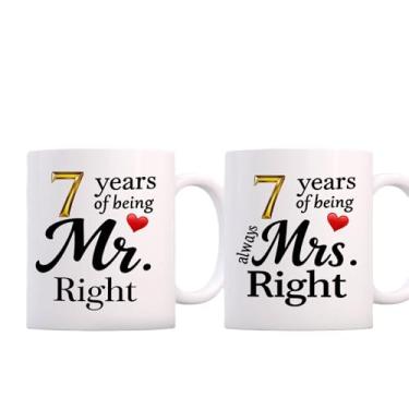 Imagem de SIUNY Conjunto de canecas de café de aniversário de 7 anos para casais, 2 a 7 anos, decorações de presentes de casamento para pais, avós, marido, esposa, ele, dela, 325 ml (7º)