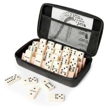 Imagem de KIPPERYAN Jumbo Dominos Set with 4 Wooden Racks-Double 6 Dominos Set with Portable Case-28 Domino Tiles with 4 Tile Holders in Travel Case for Classic Family Board Game