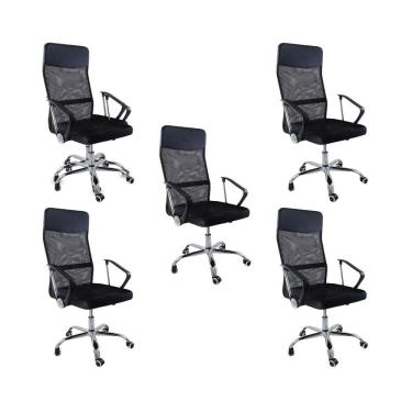 Imagem de Kit 5 Cadeiras de Escritorio Nagano Tela Mesh Ergonômica - Preto
