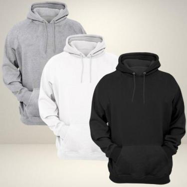 Imagem de Kit 3 Moletom Blusa de Frio Masculina Algodão Moleton Canguru Com Bols