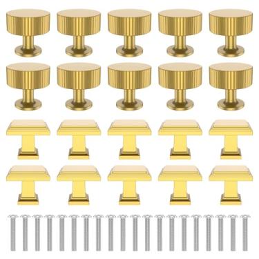 Imagem de Puxadores de armário de furo único, puxadores de liga de zinco de latão dourado, puxadores de gaveta de 3 cm e puxadores com parafusos, puxador de armário de cozinha quadrado/redondo para gavetas de