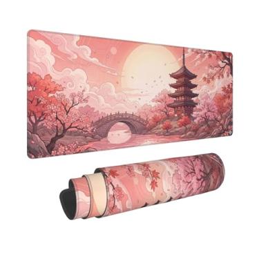 Imagem de DingRound Mouse pad estendido para jogos (70 x 30 cm) - Mouse pad grande antiderrapante para esportes e laptop - base de borracha impermeável com bordas costuradas (Kyoto Blush)
