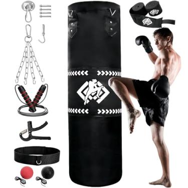 Imagem de ZOOFOX Saco de pancadas para adultos, bolsa pesada de 1,5 m com correntes e envoltórios de mão para iniciantes, bolsa de boxe 5 em 1 para kickboxing, MMA, Muay Thai, karatê, academia em casa ou