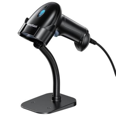Imagem de Scanner de código de barras com suporte, Anyeast USB Wired Inventory 1D 2D QR Scanner para computador POS MAC com digitalização automática, leitor de código de barras de imagem CMOS portátil para