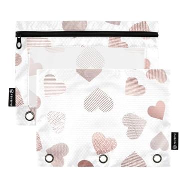 Imagem de Fichário com 3 anéis de impressão animal, bolsa de lápis variados corações ouro rosa branco zíper fichário bolsas escolares bolsos transparentes pastel 25 cm x 18 cm, 2 pacotes
