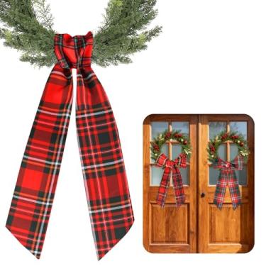 Imagem de Faixa de guirlanda de Natal para porta da frente - 2 peças de faixa de guirlanda xadrez vermelha para decoração de casa, decoração de casa, 152 cm, faixas verdes de Natal para grinaldas, bordado faça