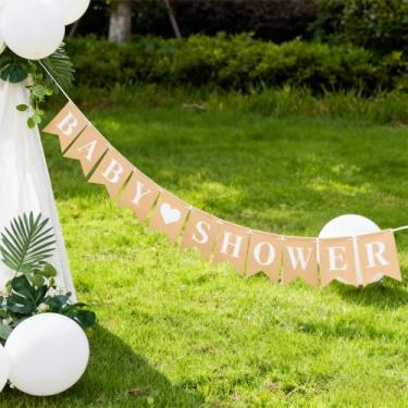 Imagem de Decorações de batismo, faixa de papel kraft para batizado e chuveiro, guirlanda rústica natural com letras para pano de fundo de boas-vindas, sensação personalizada, ecológica