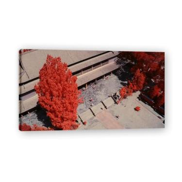 Imagem de Árvore de folhas vermelhas, foto real, cidade, mar, neve, vale, pastagem, rio, pôr do sol, nascer do sol, impressão em tela, decoração de parede 20 x 36 cm emoldurada