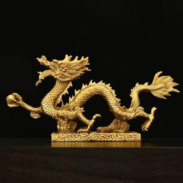 Imagem de FENNYYAR Estátua de dragão de cobre mascote da sorte, 20 cm, presente de decoração de vida doméstica