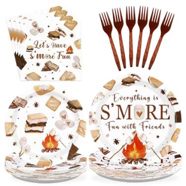 Imagem de Greencian 96Pcs Smore Camping Party Decorations Camping Party Plates and Napkins Everything is S'More Fun with Friends Tableware Set for Campers Birthday Baby Shower Campfire Themed supplies Serves 24