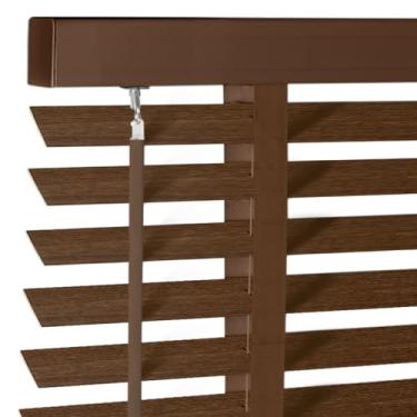 Imagem de Persiana de madeira sem fio de 5 cm para janelas internas, venezianas horizontais com filtragem de luz, fácil de instalar para janelas interiores de casa café 76 cm L x 122 cm A