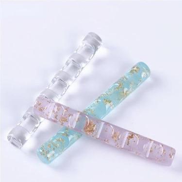 Imagem de 2 peças de acrílico colorido transparente para escova de unhas prateleira suporte de descanso de caneta suporte colorido UV gel pincel display ferramenta suporte (verde e dourado)