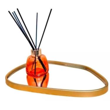 Imagem de Bandeja Decorativa Espelhada Orgânica 29cm Dourada ou Preta para Banheiro Quarto e Sala (Formato orgânico DOURADA)