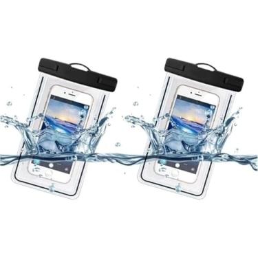 Imagem de Bolsa de telefone impermeável com 2 peças para mergulho à deriva, natação, bolsa seca subaquática para celular de 15 cm, preta