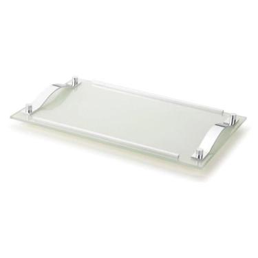 Imagem de Bandeja Decorativa De Vidro Branco Perolizado 30x50 Cm Alto Padrao Lux