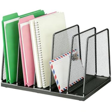 Imagem de AUPSEN Organizador de arquivos de mesa com 5 compartimentos, organizador de papel para mesa, organizadores de espaço de trabalho para material de escritório, preto