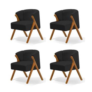 Imagem de Kit 4 Poltronas Luxo Moderna Luna Pés em Madeira Maciça Veludo Preto -