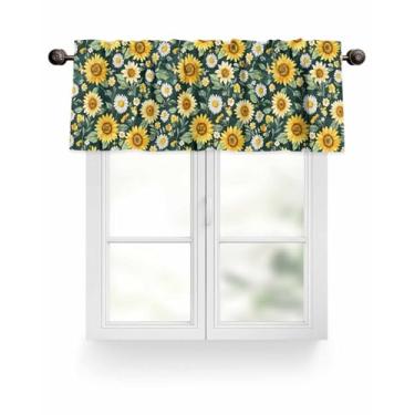 Imagem de Cortina de decoração de girassol margarida para janela, aquarela, flor, bolso para varão, sanefa, cozinha, tratamento de janela, para quarto, sala de estar, 106,7 x 30,5 cm