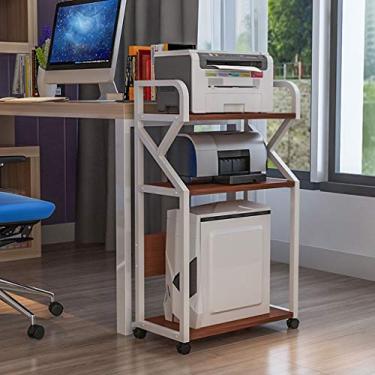 Imagem de Suporte de impressora vintage, suporte de impressora móvel de 3 andares para escritório, mesa lateral, CPU, arquivos, livros, armazenamento de detritos, rack de impressora de chão com polia móvel